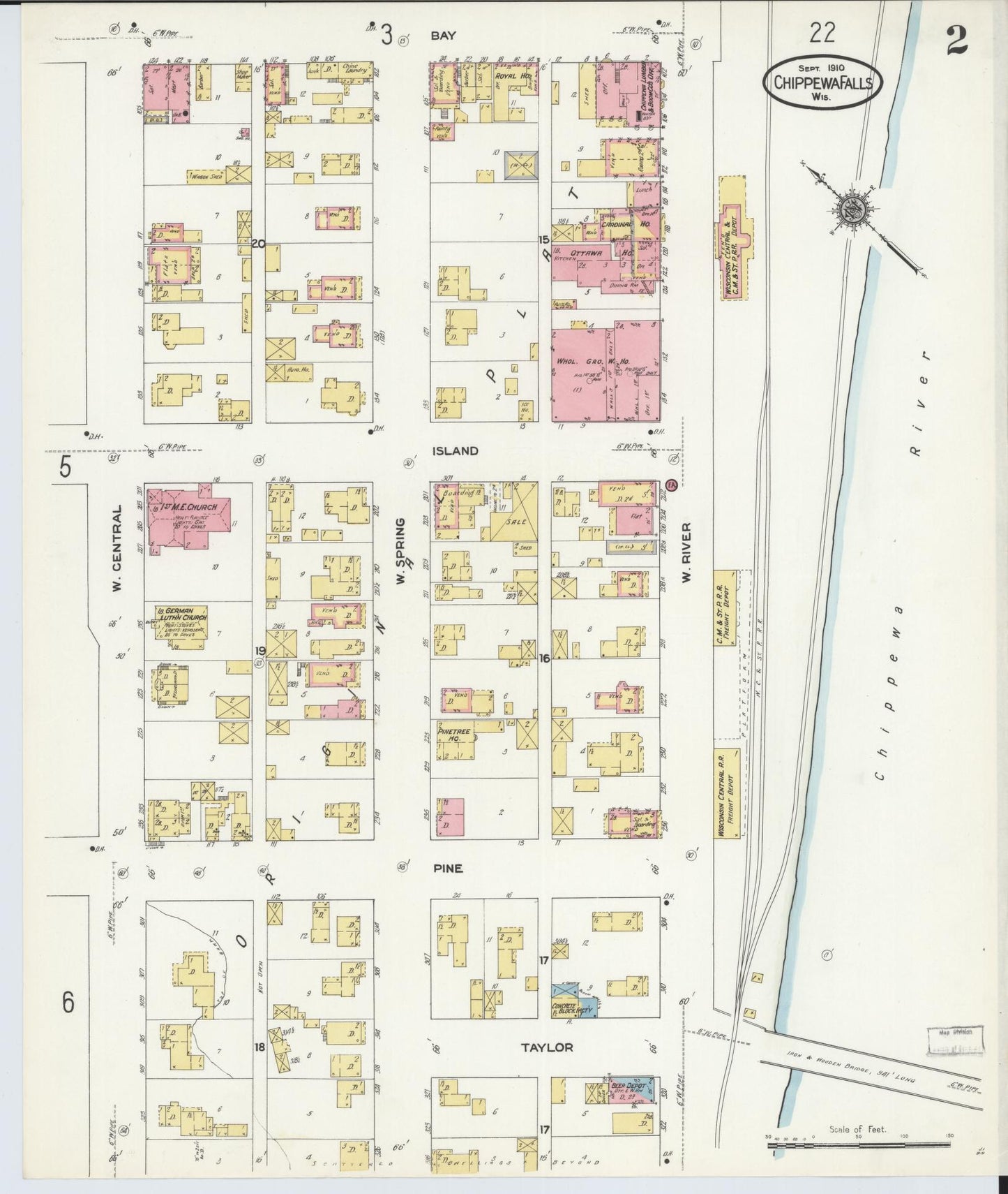 Sanborn Fire Insurance Map from Chippewa Falls, Chippewa County, Wisconsin (1910), Sheet #0002 - Complete Map Set gallery image, historic Sanborn map, vintage wall art, Wisconsin Wisconsin