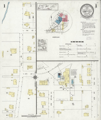 Sanborn Fire Insurance Map from Tracy City, Grundy County, Tennessee (1926), Sheet #0001 - Complete Map Set gallery image, historic Sanborn map, vintage wall art, Tennessee Tennessee
