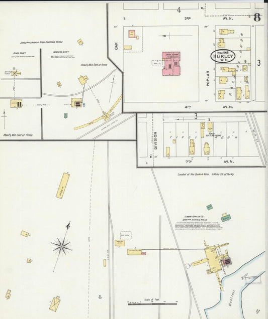 Sanborn Fire Insurance Map from Hurley, Iron County, Wisconsin (1905), Sheet #0008 - Historic Sanborn Fire Insurance Map Print, vintage old map wall art, antique decor, genealogy gift, Wisconsin Wisconsin map