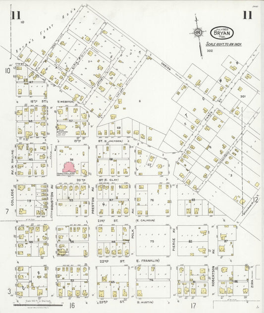 Sanborn Fire Insurance Map from Bryan, Brazos County, Texas (1925), Sheet #0011 - Historic Sanborn Fire Insurance Map Print, vintage old map wall art, antique decor, genealogy gift, Texas Texas map