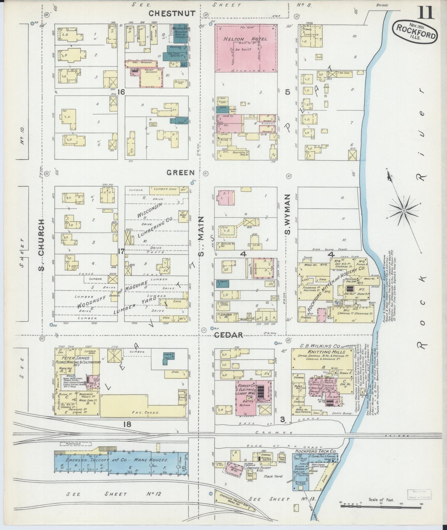 Sanborn Fire Insurance Map from Rockford, Winnebago County, Illinois (1891), Sheet #0011 - Complete Map Set gallery image, historic Sanborn map, vintage wall art, Illinois Illinois