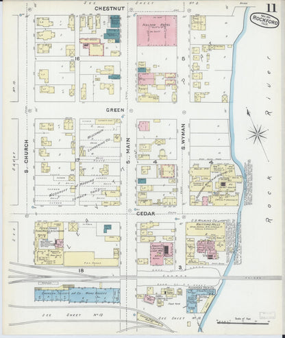 Sanborn Fire Insurance Map from Rockford, Winnebago County, Illinois (1891), Sheet #0011 - Complete Map Set gallery image, historic Sanborn map, vintage wall art, Illinois Illinois