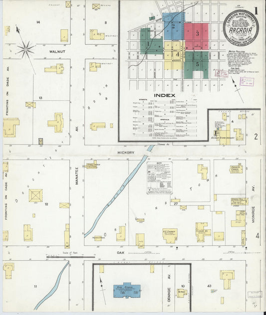 Sanborn Fire Insurance Map from Arcadia, DeSoto County, Florida (1909), Sheet #0001 - Complete Map Set gallery image, historic Sanborn map, vintage wall art, Florida Florida