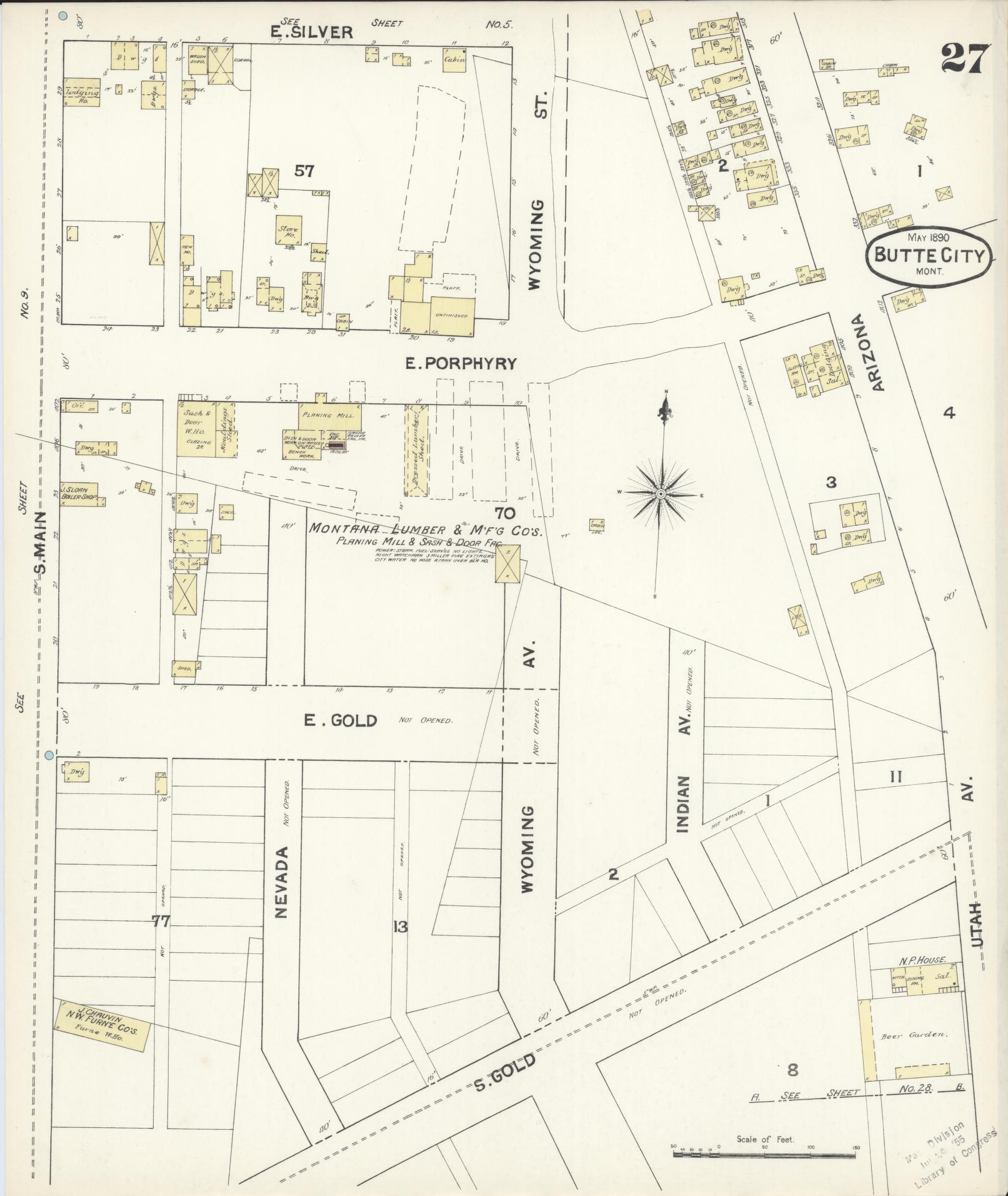 Sanborn Fire Insurance Map from Butte, Silver Bow County, Montana (1890), Sheet #0027 - Complete Map Set gallery image, historic Sanborn map, vintage wall art, Montana Montana