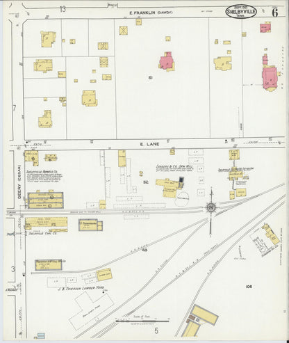 Sanborn Fire Insurance Map from Shelbyville, Bedford County, Tennessee (1921), Sheet #0006 - Complete Map Set gallery image, historic Sanborn map, vintage wall art, Tennessee Tennessee