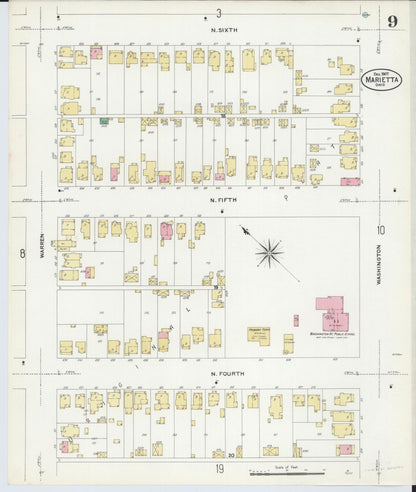 Sanborn Fire Insurance Map from Marietta, Washington County, Ohio (1907), Sheet #0009 - Complete Map Set gallery image, historic Sanborn map, vintage wall art, Ohio Ohio