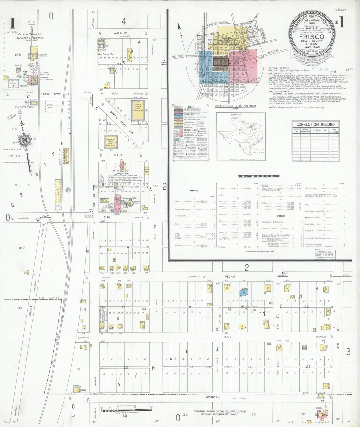 Sanborn Fire Insurance Map from Frisco, Collin County, Texas (1949), Sheet #0001 - Complete Map Set gallery image, historic Sanborn map, vintage wall art, Texas Texas