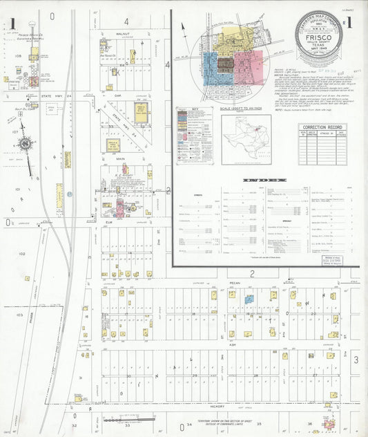 Sanborn Fire Insurance Map from Frisco, Collin County, Texas (1949), Sheet #0001 - Complete Map Set gallery image, historic Sanborn map, vintage wall art, Texas Texas