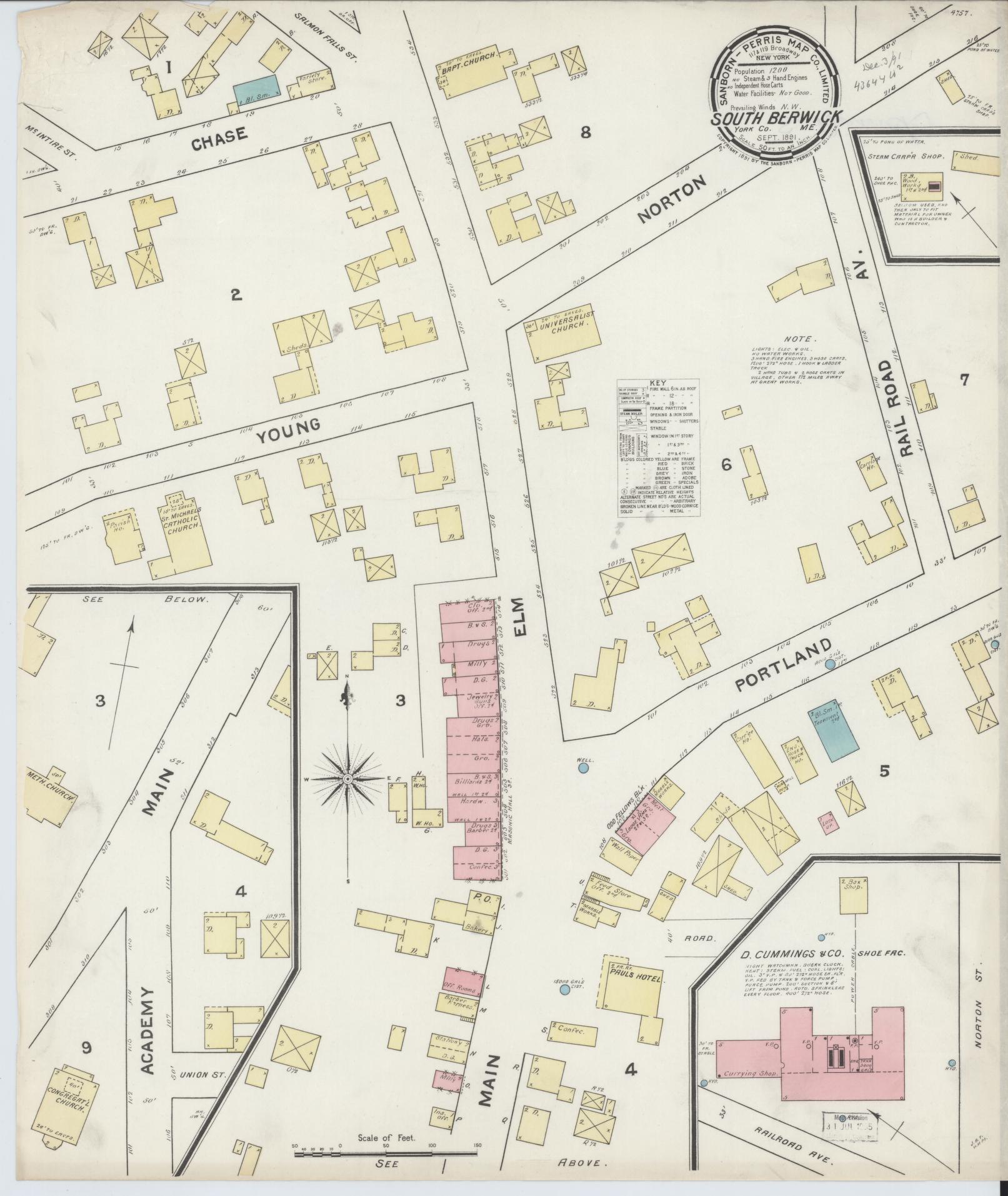 Sanborn Fire Insurance Map from South Berwick, York County, Maine. (1891) – Historic Sanborn Fire Insurance Map Print
