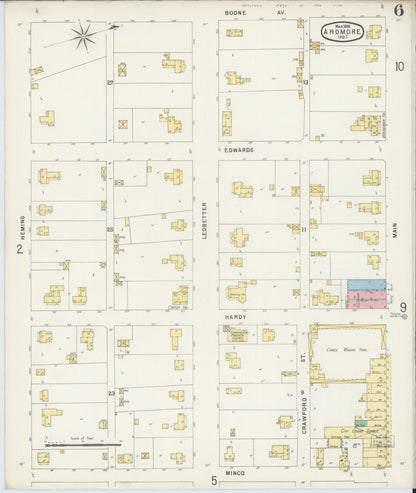 Sanborn Fire Insurance Map from Ardmore, Carter County, Oklahoma (1896), Sheet #0006 - Complete Map Set gallery image, historic Sanborn map, vintage wall art, Oklahoma Oklahoma