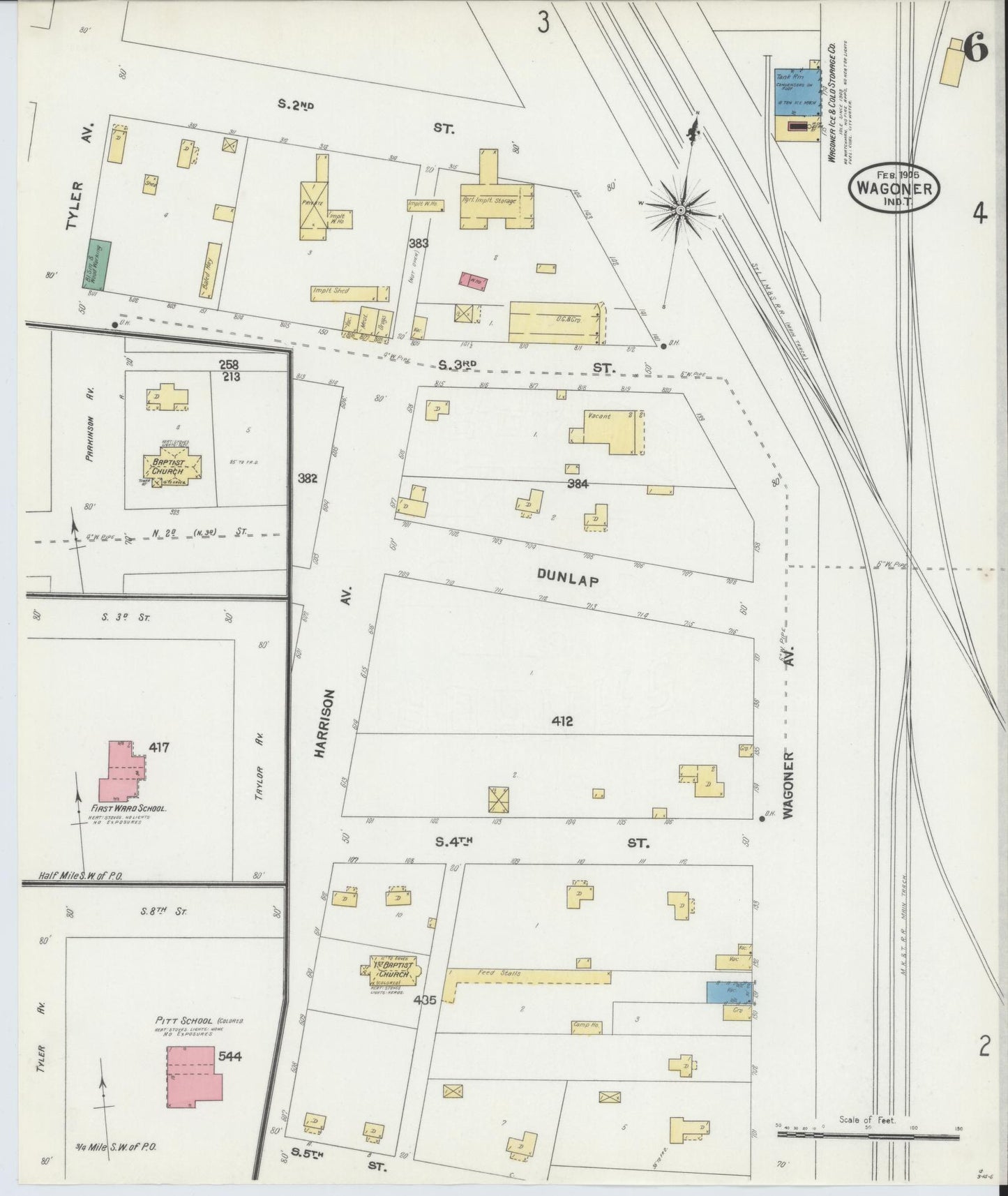 Sanborn Fire Insurance Map from Wagoner, Wagoner County, Oklahoma (1905), Sheet #0006 - Complete Map Set gallery image, historic Sanborn map, vintage wall art, Oklahoma Oklahoma