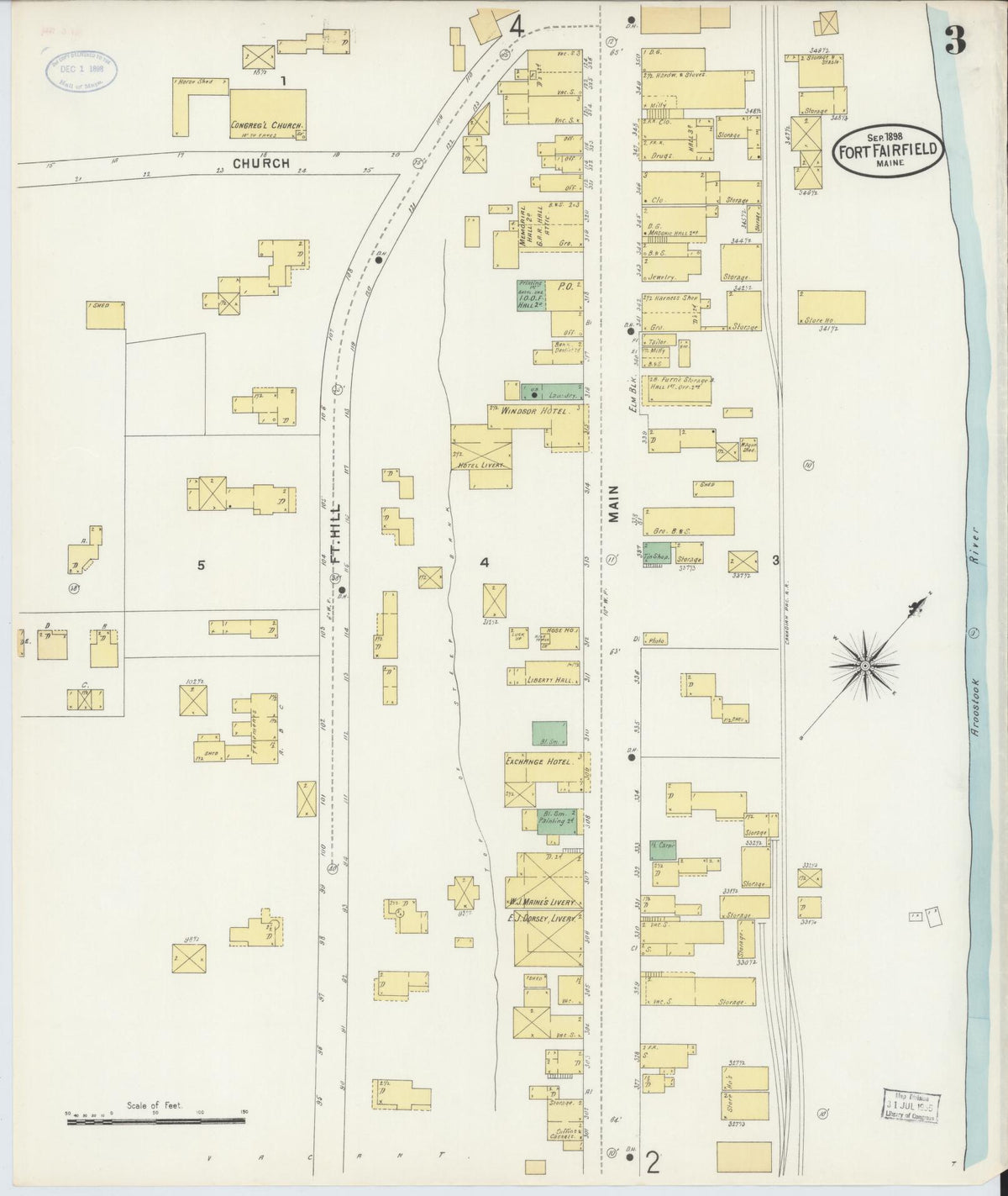 Sanborn Fire Insurance Map from Fort Fairfield, Aroostook County, Maine (1898), Sheet #0003 - Complete Map Set gallery image, historic Sanborn map, vintage wall art, Maine Maine