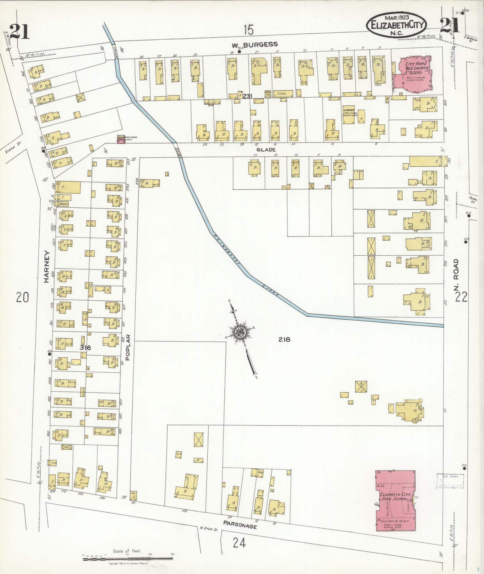 Sanborn Fire Insurance Map from Elizabeth City, Pasquotank County, North Carolina (1923), Sheet #0021 - Complete Map Set gallery image, historic Sanborn map, vintage wall art, North Carolina North Carolina