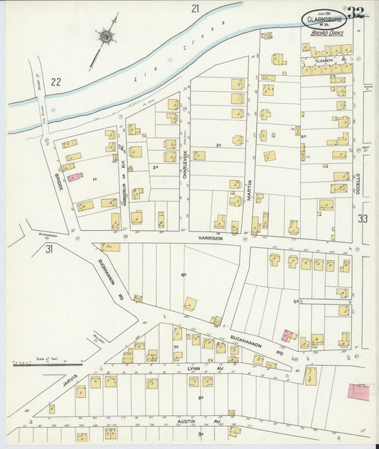 Sanborn Fire Insurance Map from Clarksburg, Harrison County, West Virginia (1911), Sheet #0032 - Historic Sanborn Fire Insurance Map Print, vintage old map wall art, antique decor, genealogy gift, West Virginia West Virginia map