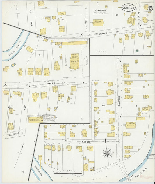 Sanborn Fire Insurance Map from Clinton, Hunterdon County, New Jersey (1903), Sheet #0005 - Historic Sanborn Fire Insurance Map Print, vintage old map wall art, antique decor, genealogy gift, New Jersey New Jersey map