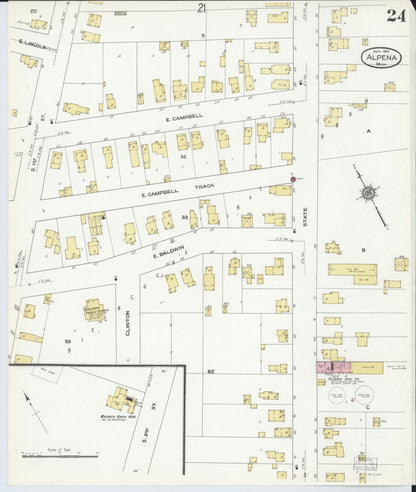 Sanborn Fire Insurance Map from Alpena, Alpena County, Michigan (1910), Sheet #0024 - Complete Map Set gallery image, historic Sanborn map, vintage wall art, Michigan Michigan