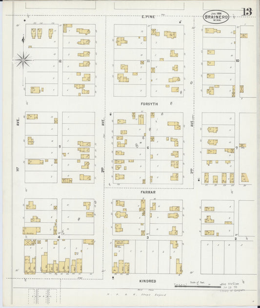 Sanborn Fire Insurance Map from Brainerd, Crow Wing County, Minnesota (1898), Sheet #0013 - Historic Sanborn Fire Insurance Map Print, vintage old map wall art, antique decor, genealogy gift, Minnesota Minnesota map