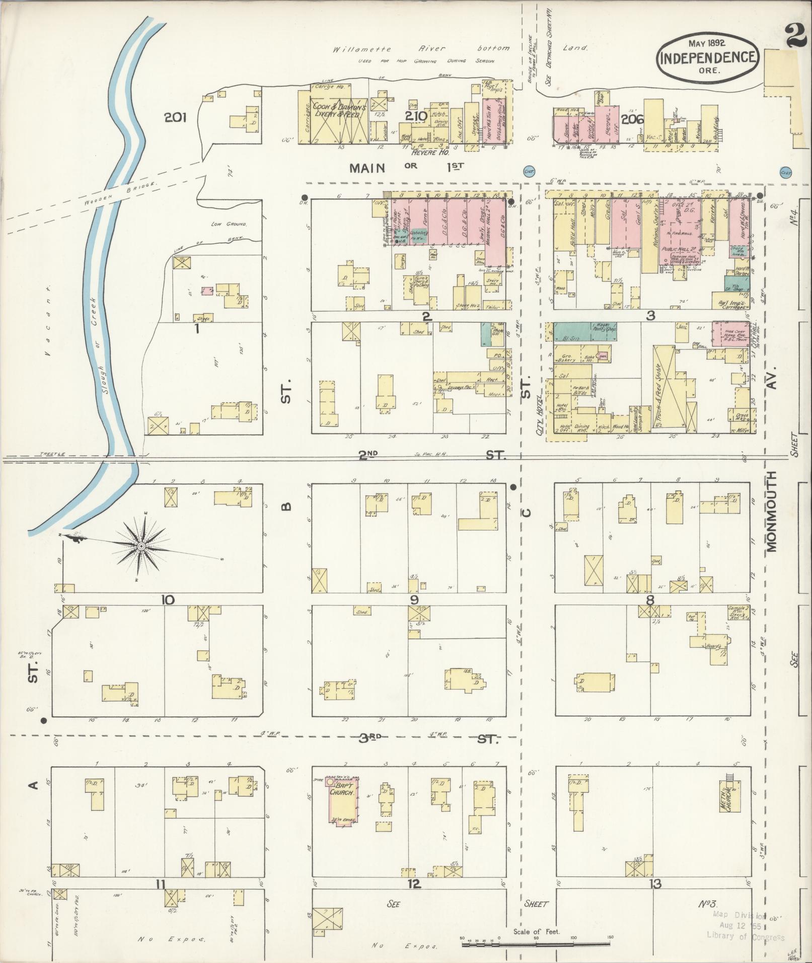 Sanborn Fire Insurance Map from Independence, Polk County, Oregon (1892), Sheet #0002 - Complete Map Set gallery image, historic Sanborn map, vintage wall art, Oregon Oregon