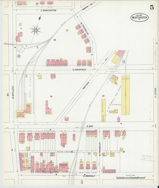 Sanborn Fire Insurance Map from West Chester, Chester County, Pennsylvania (1902), Sheet #0005 - Historic Sanborn Fire Insurance Map Print, vintage old map wall art, antique decor, genealogy gift, Pennsylvania Pennsylvania map