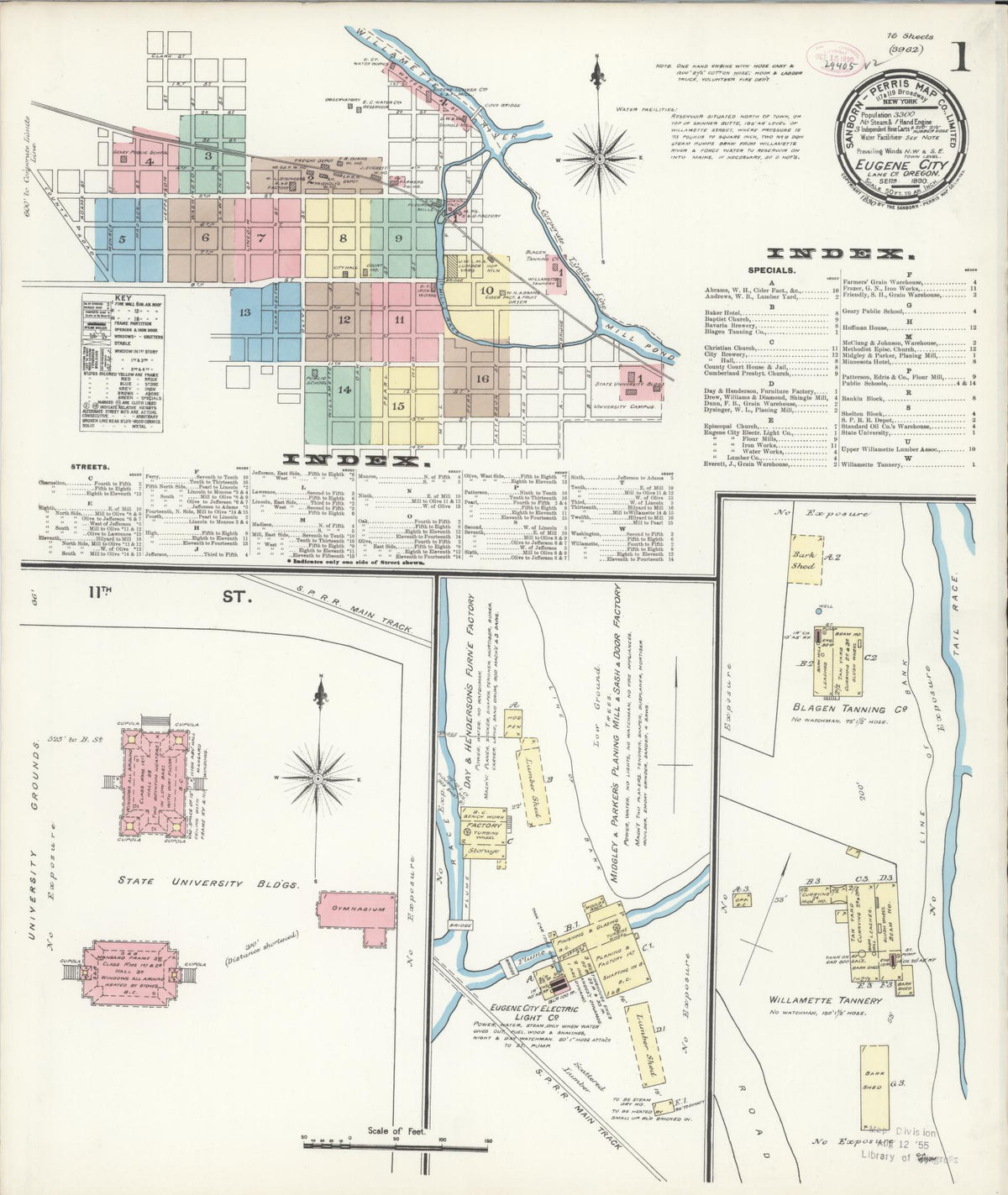 Sanborn Fire Insurance Map from Eugene, Lane County, Oregon (1890), Sheet #0001 - Historic Sanborn Fire Insurance Map Print, vintage old map wall art, antique decor, genealogy gift, Oregon Oregon map