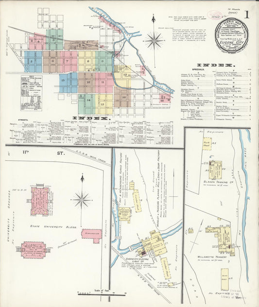 Sanborn Fire Insurance Map from Eugene, Lane County, Oregon (1890), Sheet #0001 - Historic Sanborn Fire Insurance Map Print, vintage old map wall art, antique decor, genealogy gift, Oregon Oregon map