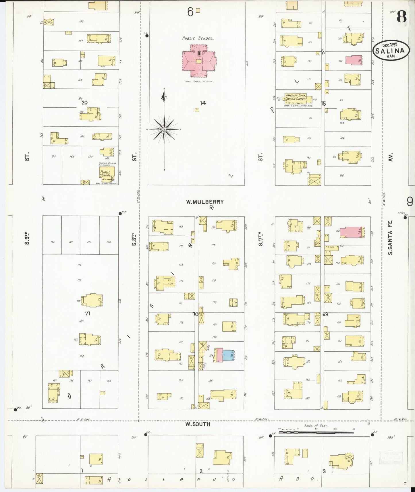 Sanborn Fire Insurance Map from Salina, Saline County, Kansas (1899), Sheet #0008 - Complete Map Set gallery image, historic Sanborn map, vintage wall art, Kansas Kansas