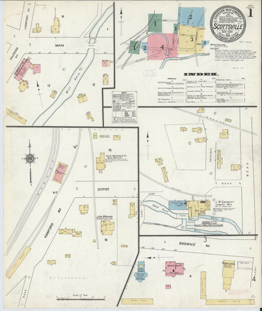 Sanborn Fire Insurance Map from Scottsville, Monroe County, New York (1912), Sheet #0001 - Historic Sanborn Fire Insurance Map Print, vintage old map wall art, antique decor, genealogy gift, New York New York map