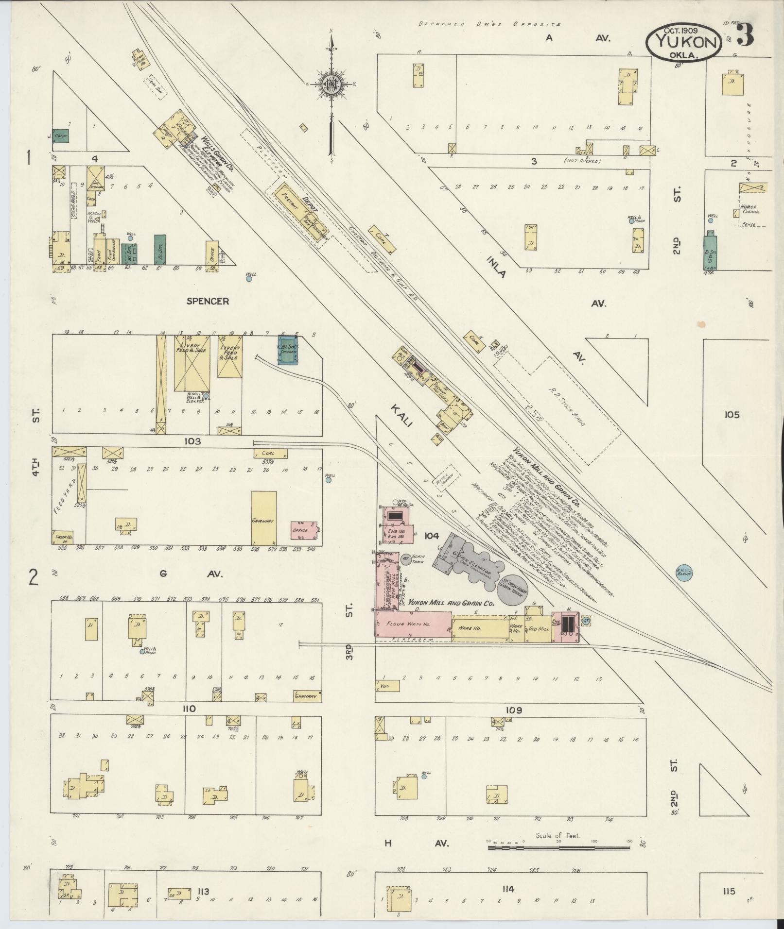 Sanborn Fire Insurance Map from Yukon, Canadian County, Oklahoma (1909), Sheet #0003 - Complete Map Set gallery image, historic Sanborn map, vintage wall art, Oklahoma Oklahoma