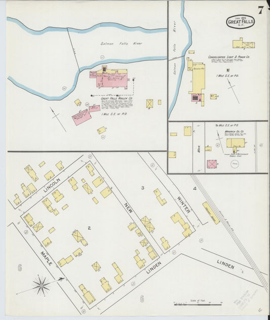 Sanborn Fire Insurance Map from Great Falls, Strafford County, New Hampshire (1893), Sheet #0007 - Historic Sanborn Fire Insurance Map Print, vintage old map wall art, antique decor, genealogy gift, New Hampshire New Hampshire map