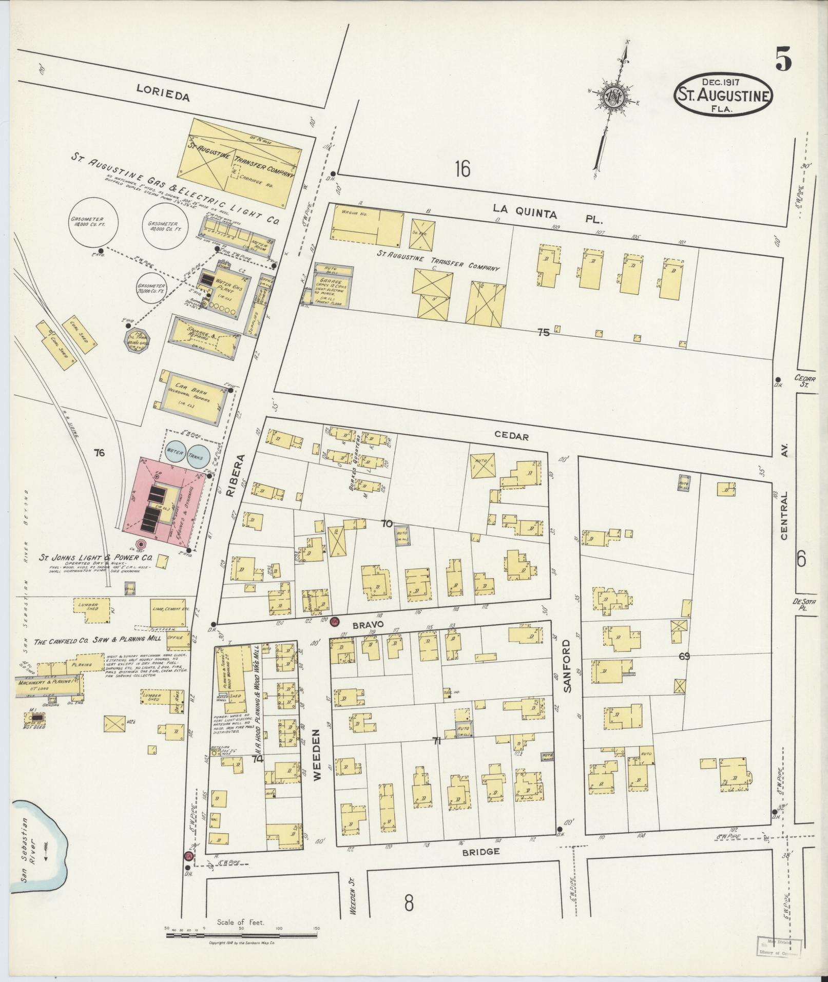 Sanborn Fire Insurance Map from Saint Augustine, Saint John's County, Florida (1917), Sheet #0005 - Complete Map Set gallery image, historic Sanborn map, vintage wall art, Florida Florida