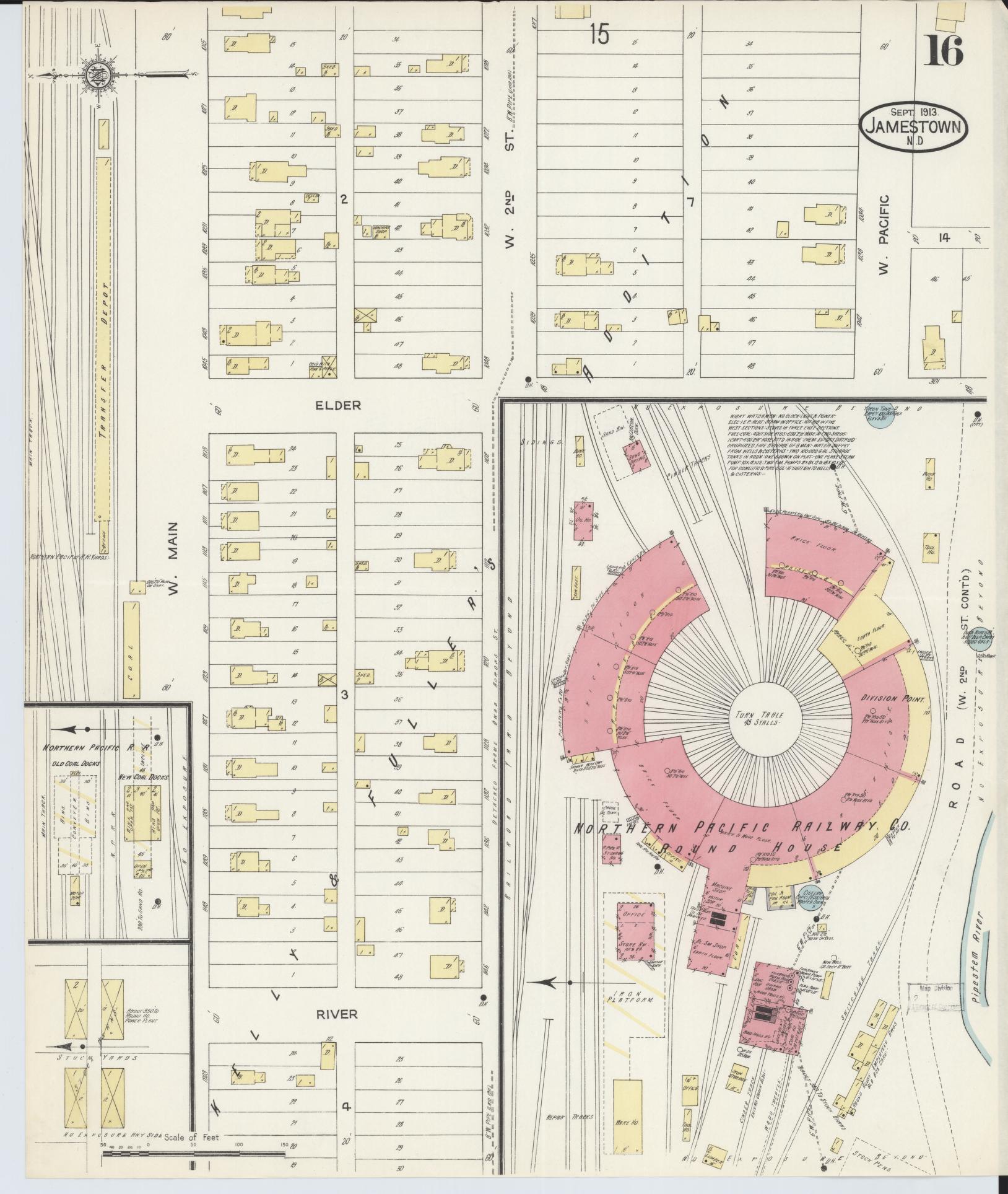 Sanborn Fire Insurance Map from Jamestown, Stutsman County, North Dakota (1913), Sheet #0016 - Historic Sanborn Fire Insurance Map Print, vintage old map wall art, antique decor, genealogy gift, North Dakota North Dakota map