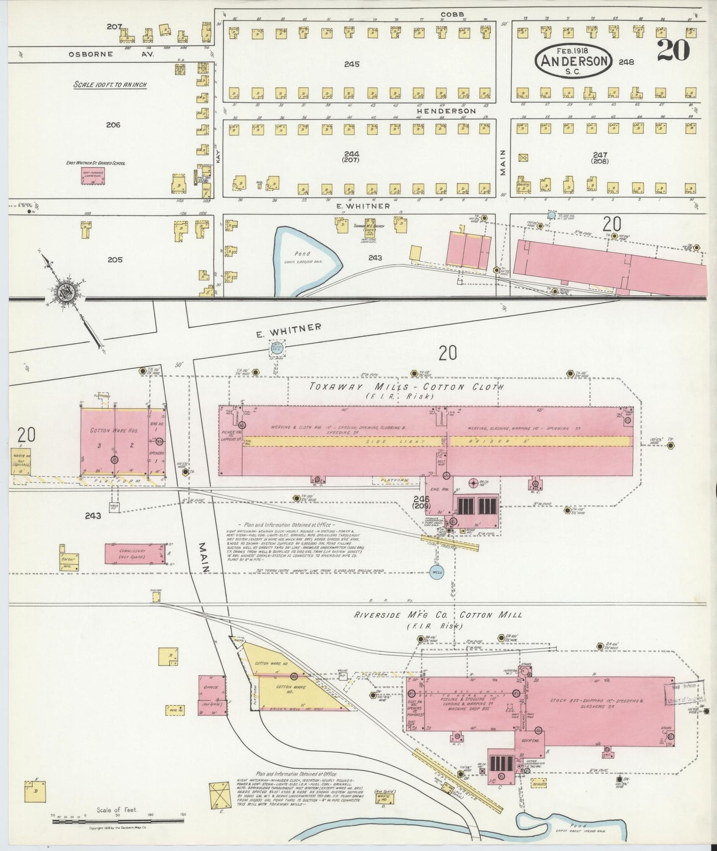 Sanborn Fire Insurance Map from Anderson, Anderson County, South Carolina (1918), Sheet #0020 - Complete Map Set gallery image, historic Sanborn map, vintage wall art, South Carolina South Carolina