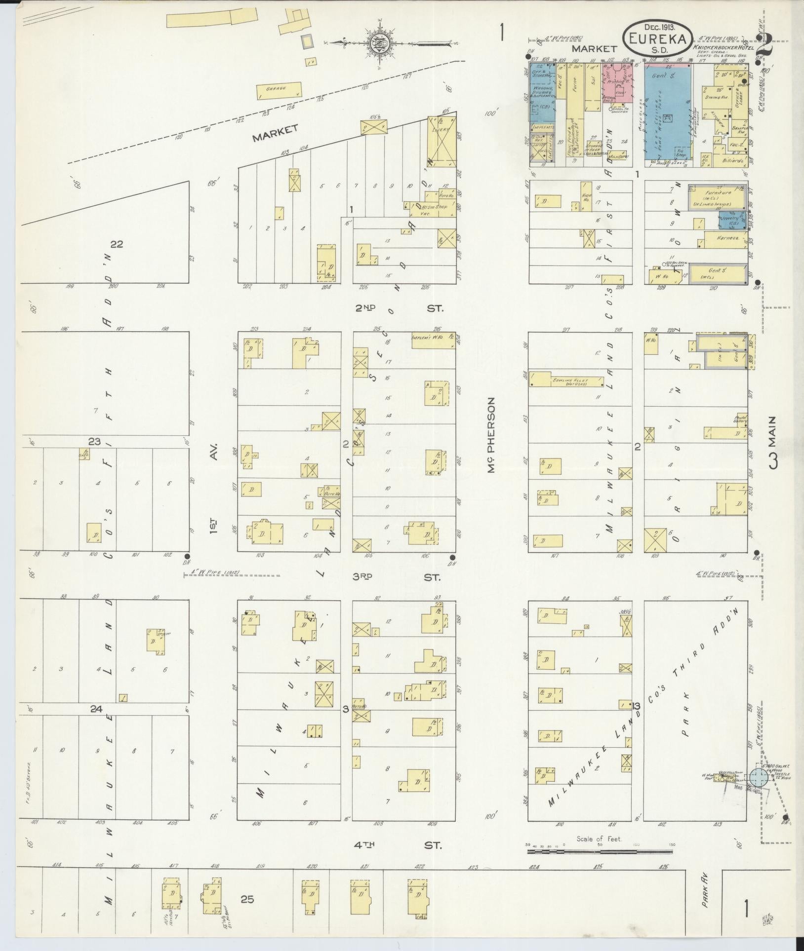 Sanborn Fire Insurance Map from Eureka, McPherson County, South Dakota (1913), Sheet #0002 - Historic Sanborn Fire Insurance Map Print, vintage old map wall art, antique decor, genealogy gift, South Dakota South Dakota map
