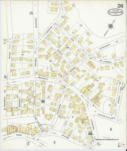Sanborn Fire Insurance Map from Gloucester, Essex County, Massachusetts (1909), Sheet #0026 - Historic Sanborn Fire Insurance Map Print, vintage old map wall art, antique decor, genealogy gift, Massachusetts Massachusetts map