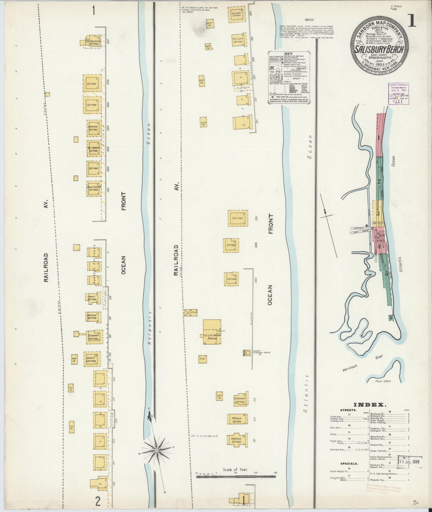 Sanborn Fire Insurance Map from Salisbury, Essex County, Massachusetts (1904), Sheet #0001 - Complete Map Set gallery image, historic Sanborn map, vintage wall art, Massachusetts Massachusetts