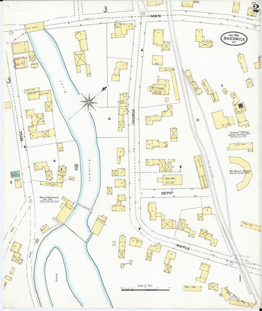 Sanborn Fire Insurance Map from Hardwick, Caledonia County, Vermont (1905), Sheet #0002 - Historic Sanborn Fire Insurance Map Print, vintage old map wall art, antique decor, genealogy gift, Vermont Vermont map