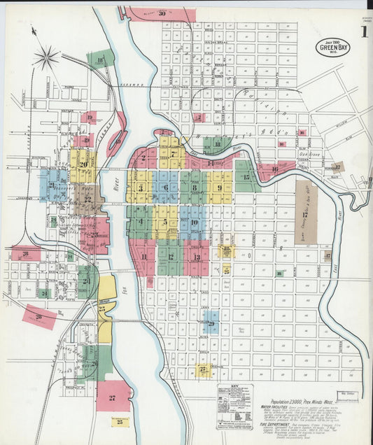 Sanborn Fire Insurance Map from Green Bay, Brown County, Wisconsin (1900), Sheet #0001 - Historic Sanborn Fire Insurance Map Print, vintage old map wall art, antique decor, genealogy gift, Wisconsin Wisconsin map