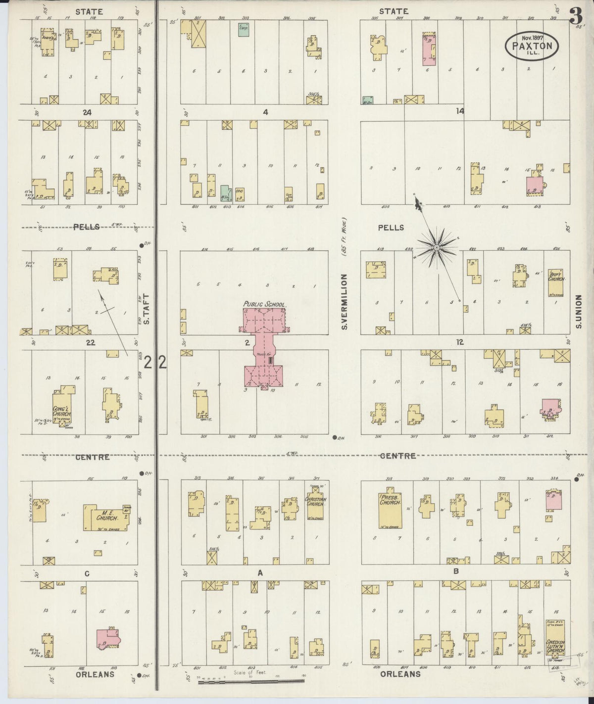 Sanborn Fire Insurance Map from Paxton, Ford County, Illinois (1897), Sheet #0003 - Historic Sanborn Fire Insurance Map Print, vintage old map wall art, antique decor, genealogy gift, Illinois Illinois map