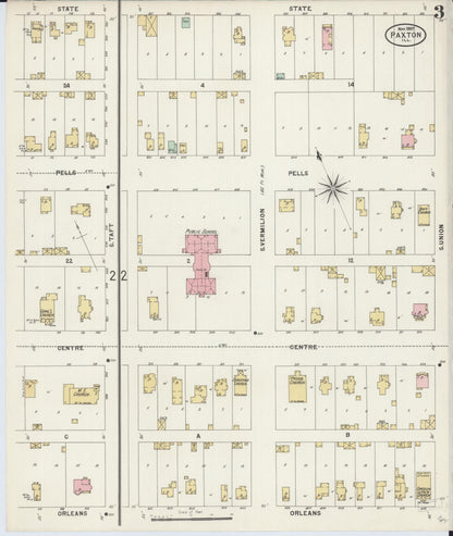 Sanborn Fire Insurance Map from Paxton, Ford County, Illinois (1897), Sheet #0003 - Historic Sanborn Fire Insurance Map Print, vintage old map wall art, antique decor, genealogy gift, Illinois Illinois map