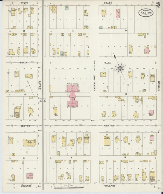 Sanborn Fire Insurance Map from Paxton, Ford County, Illinois (1897), Sheet #0003 - Historic Sanborn Fire Insurance Map Print, vintage old map wall art, antique decor, genealogy gift, Illinois Illinois map