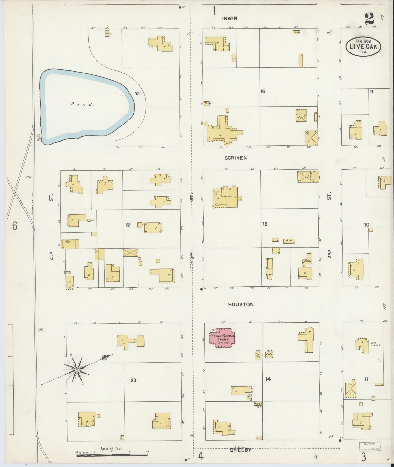 Sanborn Fire Insurance Map from Live Oak, Suwanee County, Florida (1903), Sheet #0002 - Complete Map Set gallery image, historic Sanborn map, vintage wall art, Florida Florida