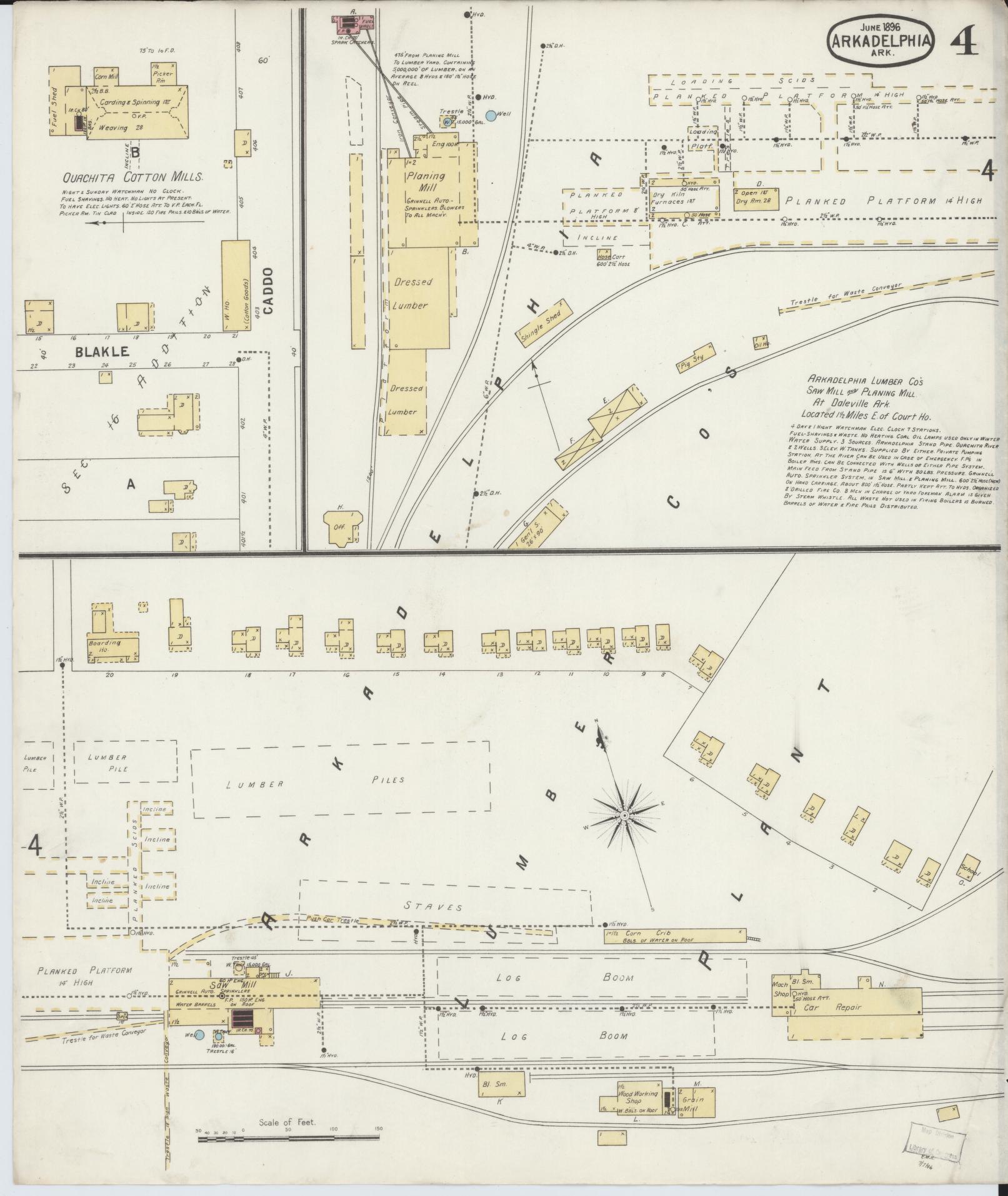 Sanborn Fire Insurance Map from Arkadelphia, Clark County, Arkansas (1896), Sheet #0004 - Complete Map Set gallery image, historic Sanborn map, vintage wall art, Arkansas Arkansas