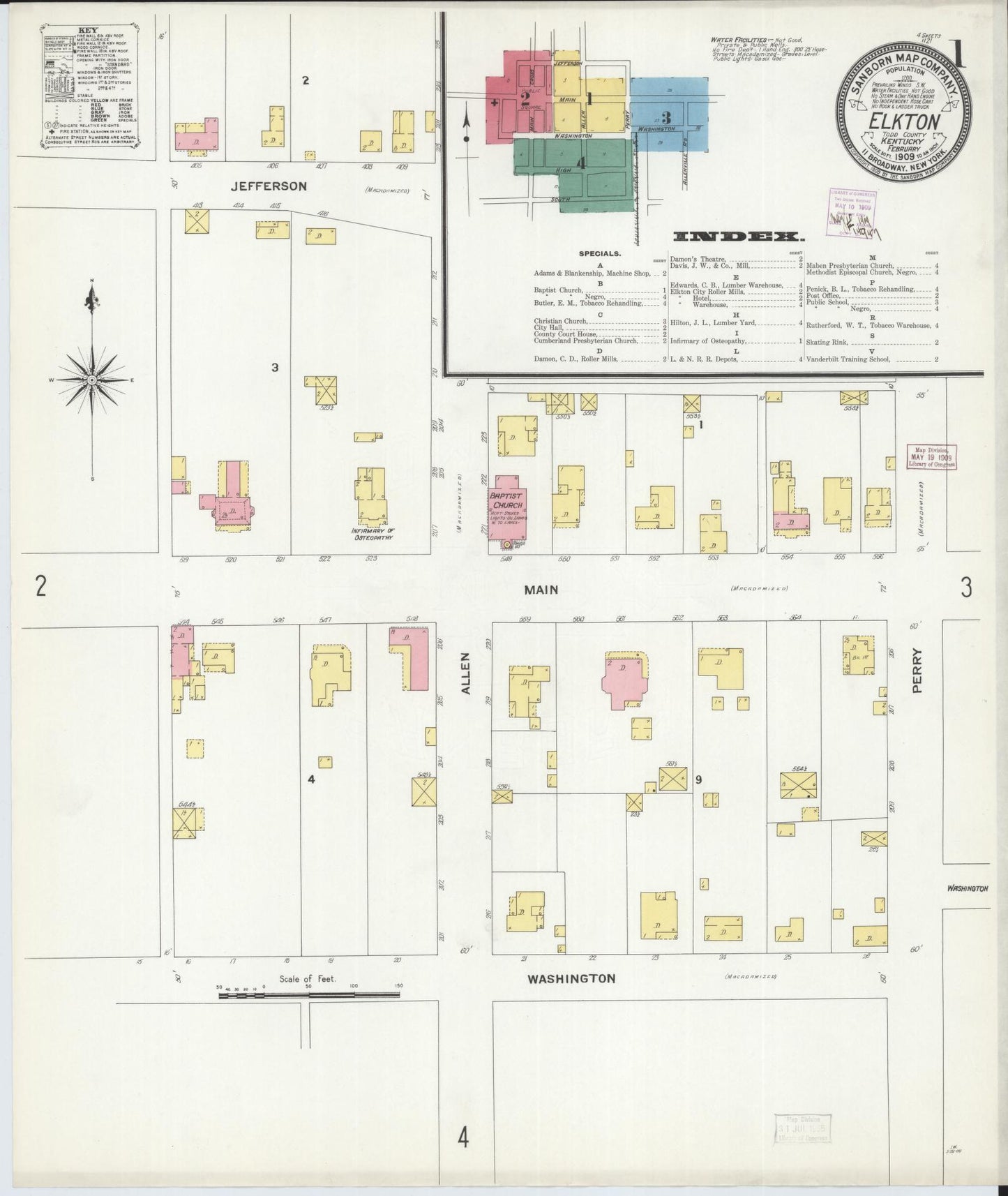 Sanborn Fire Insurance Map from Elkton, Todd County, Kentucky (1909), Sheet #0001 - Complete Map Set gallery image, historic Sanborn map, vintage wall art, Kentucky Kentucky