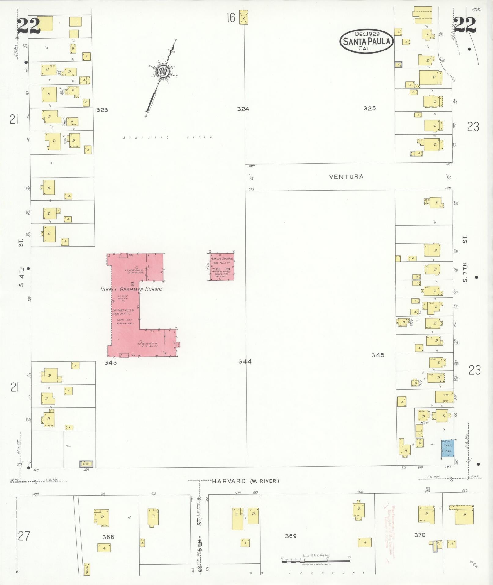 Sanborn Fire Insurance Map from Santa Paula, Ventura County, California (1929), Sheet #0022 - Complete Map Set gallery image, historic Sanborn map, vintage wall art, California California
