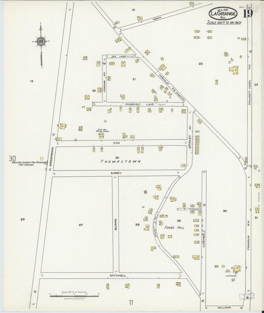 Sanborn Fire Insurance Map from La Grange, Troup County, Georgia (1921), Sheet #0019 - Historic Sanborn Fire Insurance Map Print, vintage old map wall art, antique decor, genealogy gift, Georgia Georgia map