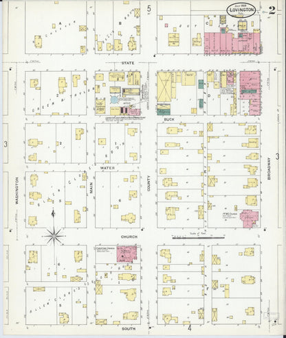 Sanborn Fire Insurance Map from Lovington, Moultrie County, Illinois (1909), Sheet #0002 - Historic Sanborn Fire Insurance Map Print, vintage old map wall art, antique decor, genealogy gift, Illinois Illinois map