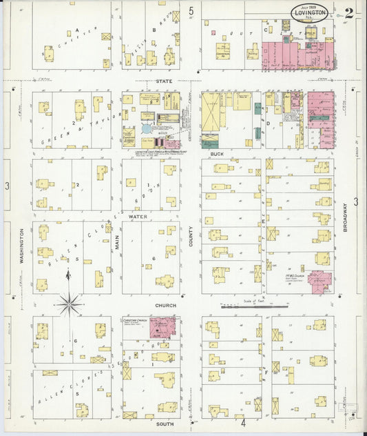 Sanborn Fire Insurance Map from Lovington, Moultrie County, Illinois (1909), Sheet #0002 - Historic Sanborn Fire Insurance Map Print, vintage old map wall art, antique decor, genealogy gift, Illinois Illinois map