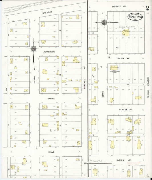 Sanborn Fire Insurance Map from Hastings, Mills County, Iowa (1909), Sheet #0002 - Historic Sanborn Fire Insurance Map Print, vintage old map wall art