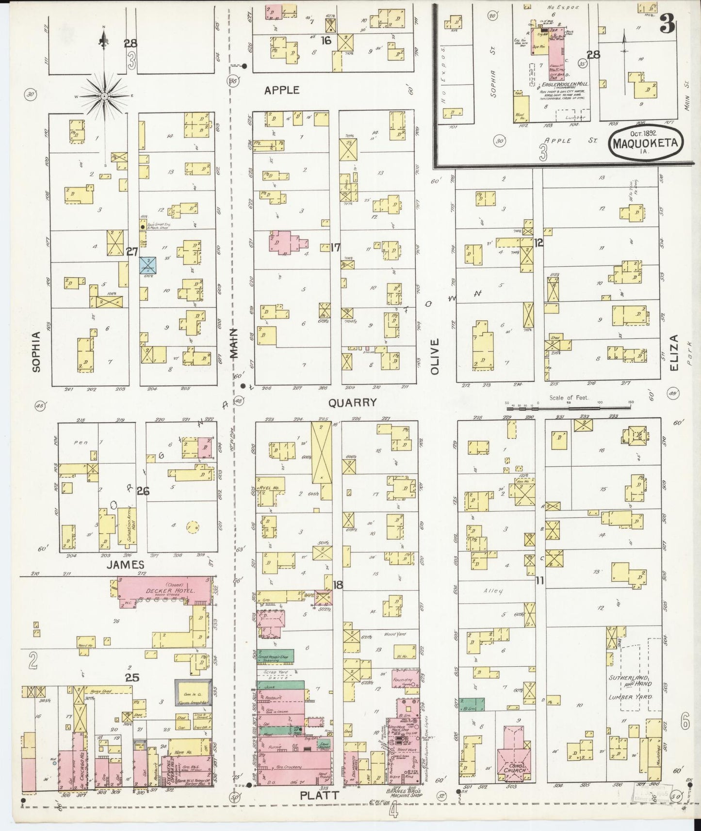 Sanborn Fire Insurance Map from Maquoketa, Jackson County, Iowa (1892), Sheet #0003 - Historic Sanborn Fire Insurance Map Print