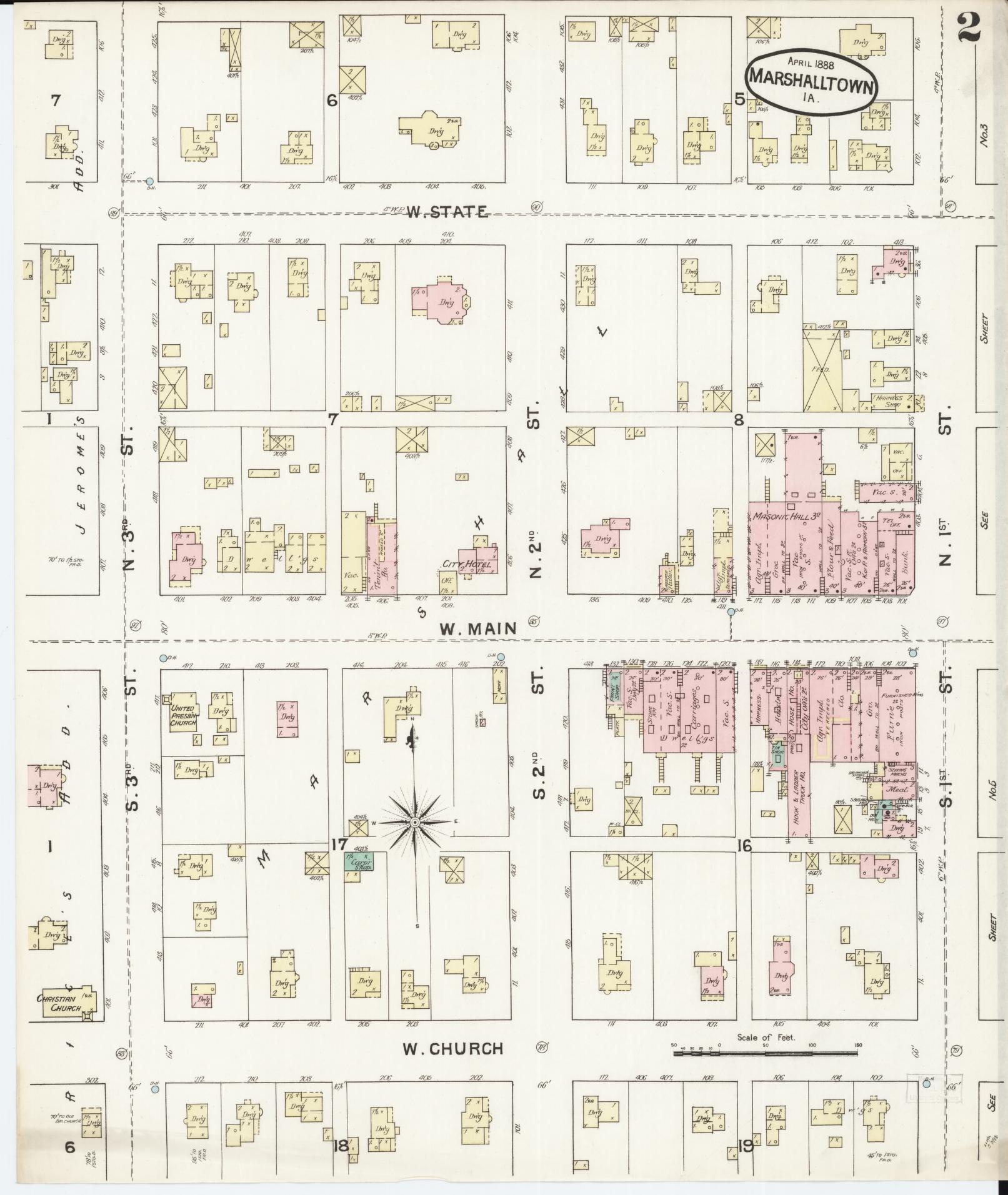Sanborn Fire Insurance Map from Marshalltown, Marshall County, Iowa (1888), Sheet #0002 - Historic Sanborn Fire Insurance Map Print